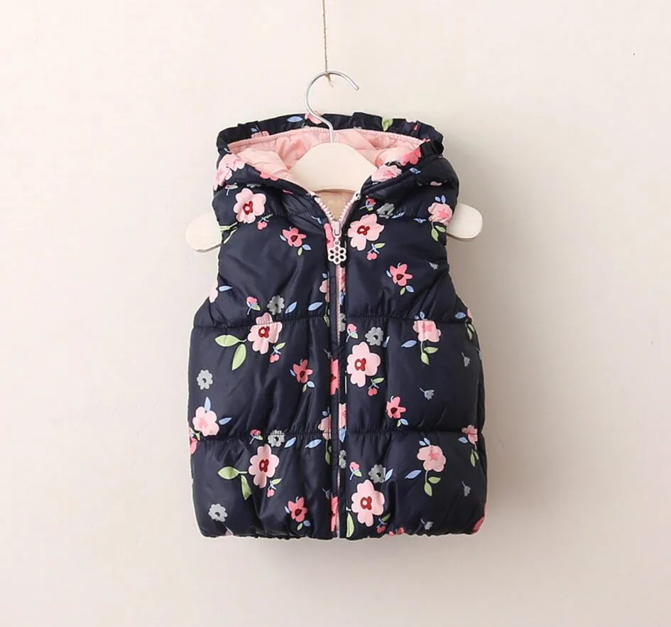 

Winter toddler Baby Vest For Girls Vests hoode flower cute lolita Kids clothes Waistcoat Coat Children's Clothing