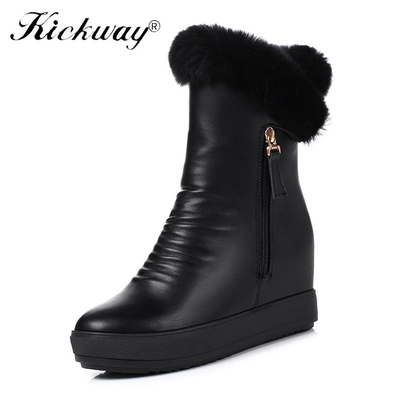 

Kickway women snow boots rubber warm ankle boots height increase shoes round toe zipper plush warm winter boots women sweet shoe