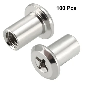 

Uxcell High Quality 100pcs/lot Silver Tone Iron Nickel Plated M6x12mm Phillips Head Screw Post Female Thread Furniture Nut
