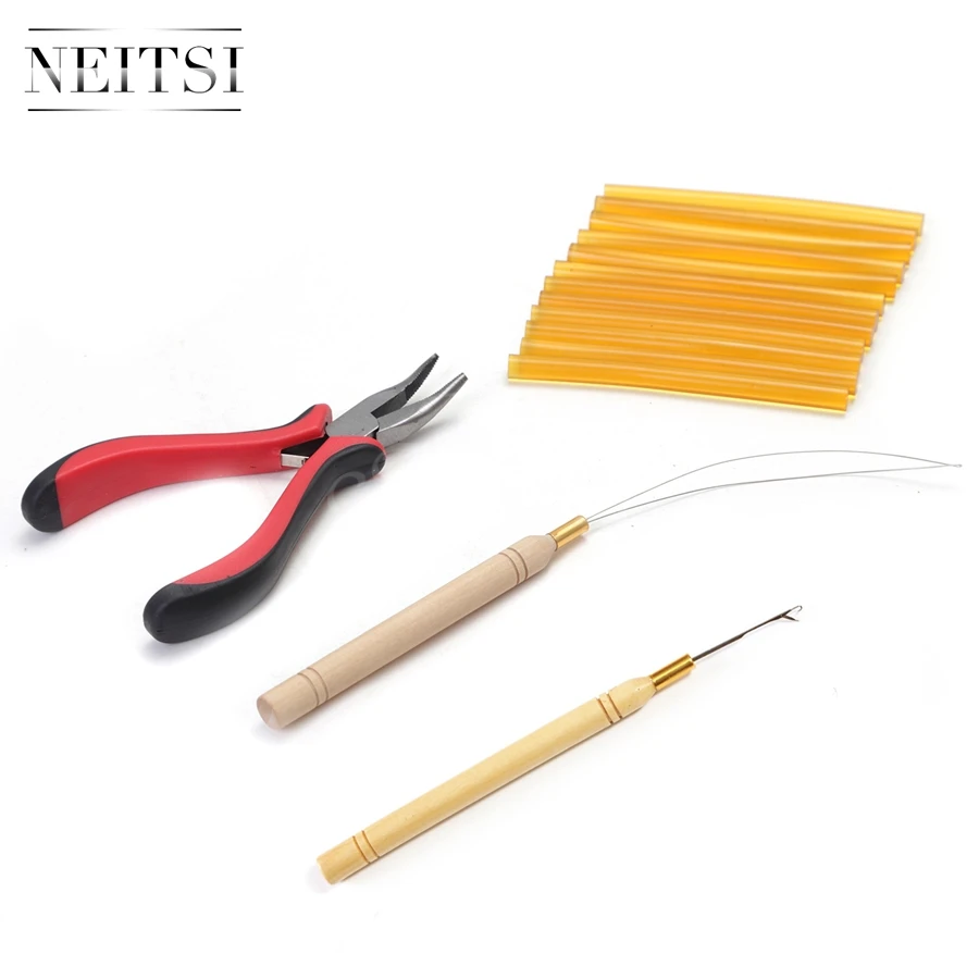 Agulhas de Gancho + Loop Bastões de Cola Conjunto de Ferramentas de Cabelo para Extensões de Cabelo Alicate + 1pc Extrator + 12 Neitsi Alta Qualidade Hotmelt um 1pc Pcs