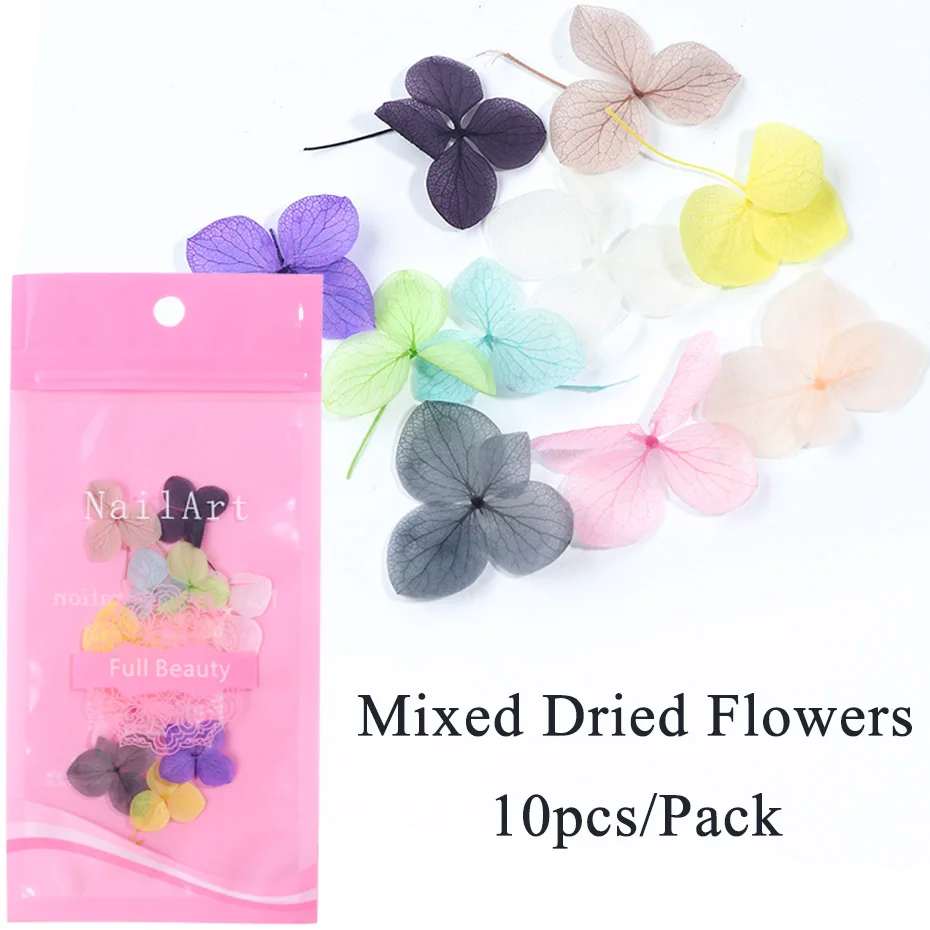 Mixed Dried Flowers Nail Art Decoration Colorful Natural Blossom Floral Stickers 3D Summer Designs Manicure Accessories SA1505 - Цвет: 10pcs