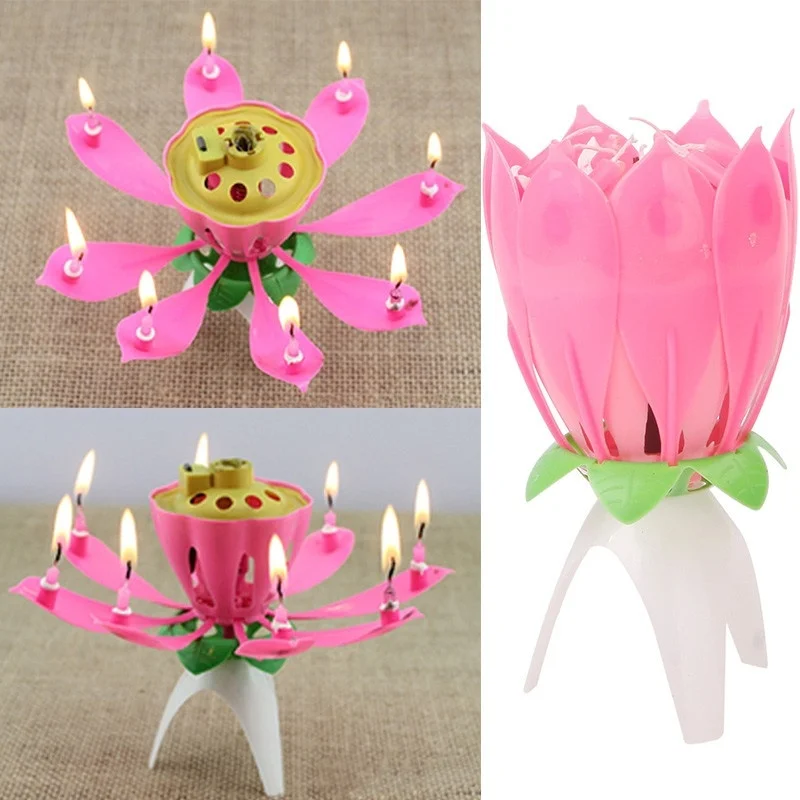 1Pcs Amazing Romantic Musical Lotus Flower Happy Birthday Gift Candle