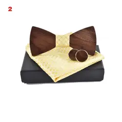 Для мужчин из дерева ручной работы галстуки-бабочки + запонки + платок комплект Свадебная вечеринка аксессуары TY53
