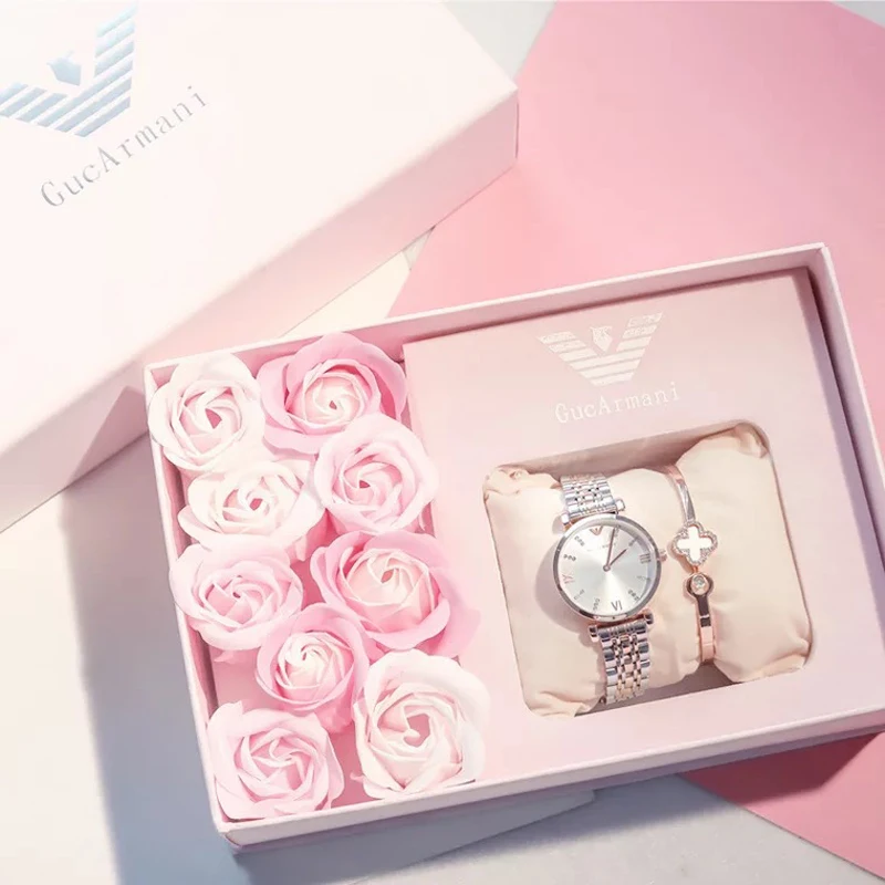 

Women Rose Watch Bracelet Sets Gift Box High Quality Quartz Female Watch Romantic Valentine's day Birthday Mother's Day Gifts