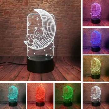 

New 3D Lovely Bear on Moon Star Children 7 Colors Dimming Gradient Night Illusion Light LED Baby Xmas Happy Year Birthday Gifts