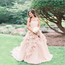 Элегантное бальное платье без бретелек, свадебные платья с рюшами, тюлевые Свадебные платья для сада, Розовые Свадебные платья на молнии