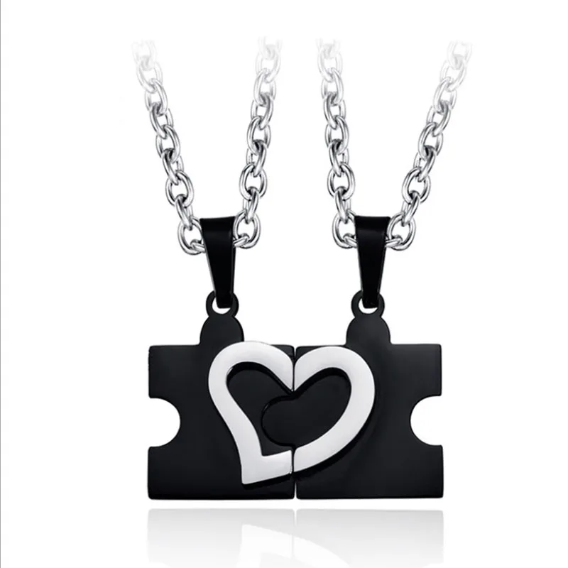 

New Korean jewelry stainless steel matching necklace jigsaw love pendant fashion creative valentine's day gift necklace