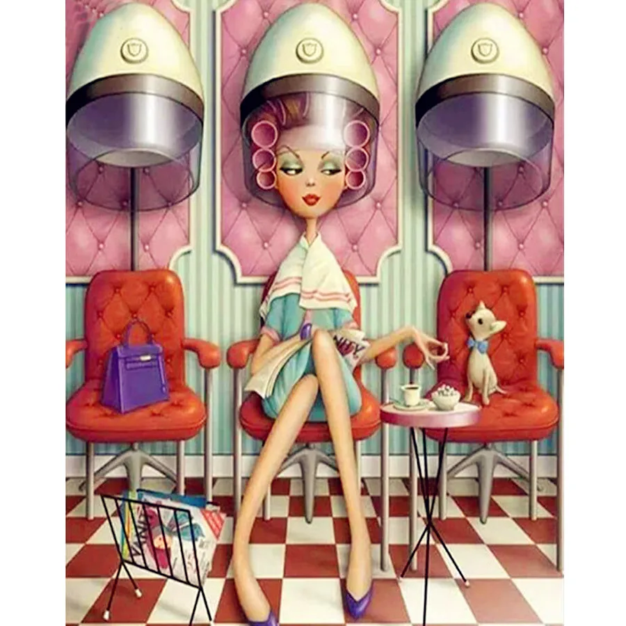 

diy 5D Diamond Painting completely Square Cross Stitch Full Drill Arts Embroidery Hairdressing lady Rhinestones Painting icons