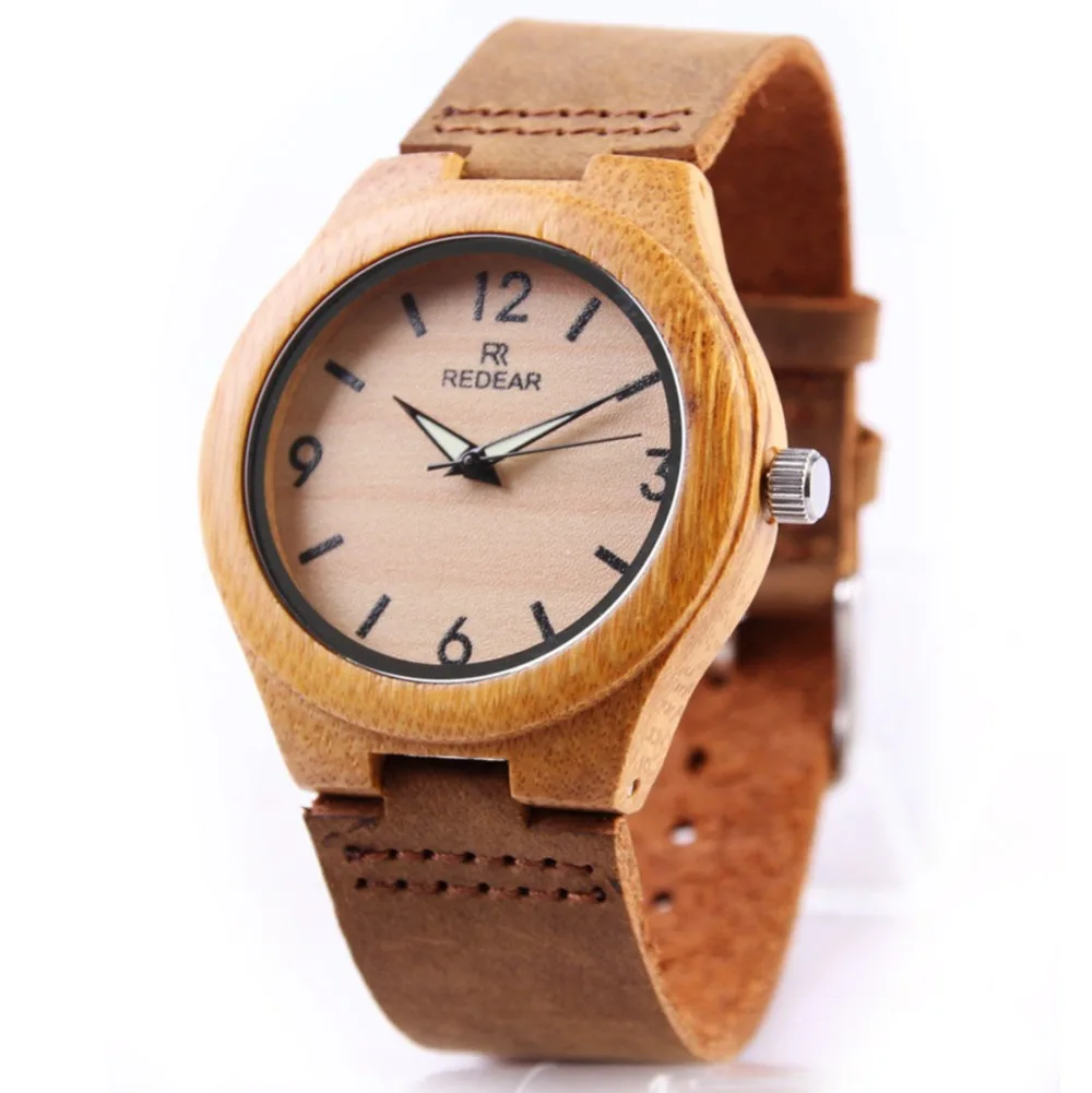 

America/Europe new popular women's Bamboo Wooden watch Digital dial luminous quartz Watch Real Leather Strap ladies wristwatch