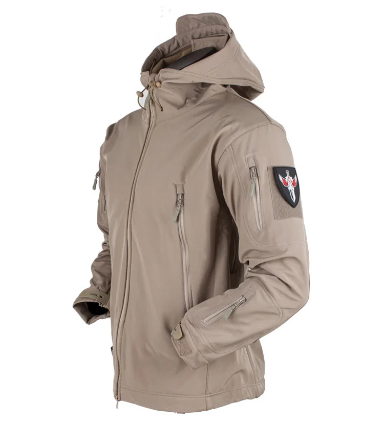 Shark Skin Softshell Jacket Men Outdoor Windproof Hooded Tactical Military Coat Windbreaker Thermal Fleece Hiking Jackets