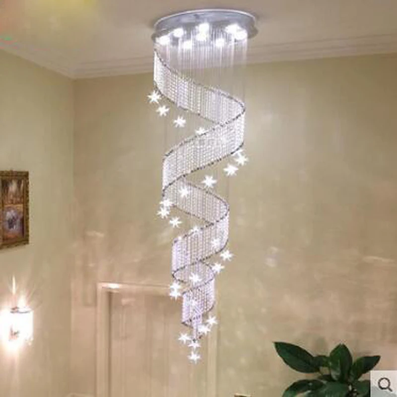 

Crystal chandelier round spiral Villa double staircase lamp long chandelier Living room lamp dinning lantern modern simple LED