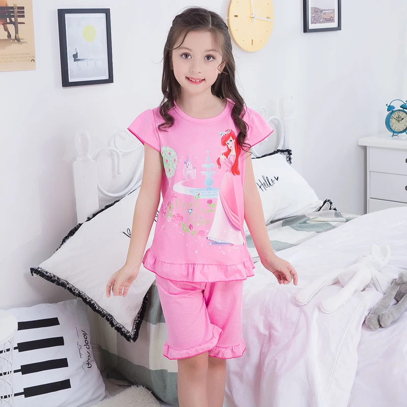 Г. Детский пижамный комплект, летняя футболка с короткими рукавами+ шорты, комплект, детские пижамы, пижамы для девочек детская одежда для сна принцессы, От 3 до 13 лет
