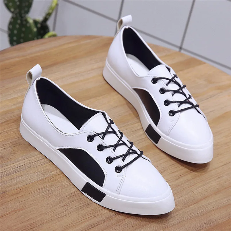 

2018 New Arrival Casual Shoes Fashion Women Breathable Casual Shoes Pointed Toe Flat Heel Lace Up Casual Shoes zapatos mujer Y#