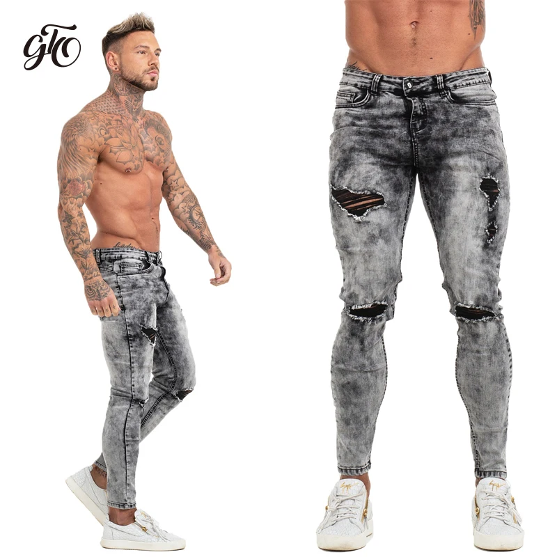 Gingtto Pants Men Skinny Jeans Men Grey Distressed Denim Ripped Stretchy Jeans Fashion Brand Stonewashed Big Size 28-36 zm70 Gingtto Pants Men Skinny Jeans Men Grey Distressed Denim Ripped Stretchy Jeans Fashion Brand Stonewashed Big Size 28-36 zm70