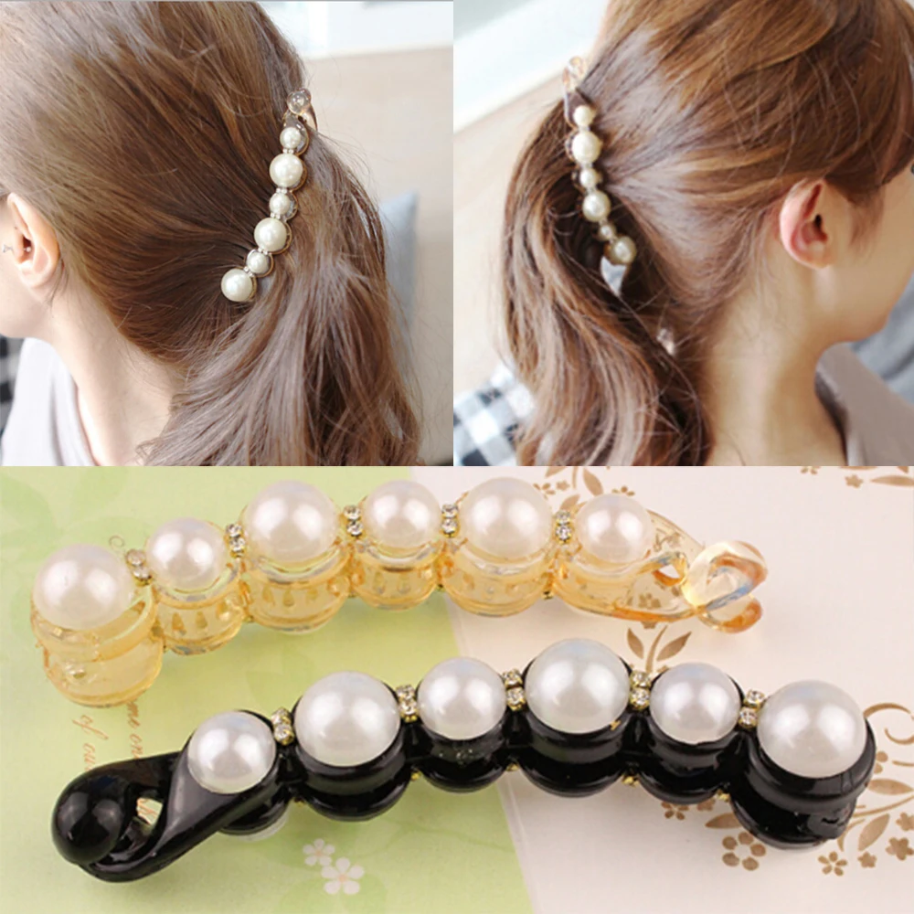 

1Pc 11cm Simulated Pearls Hairpins Hair Clips Jewelry Banana Clips Headwear Accessories Women Hairgrips Girl Ponytail Barrettes