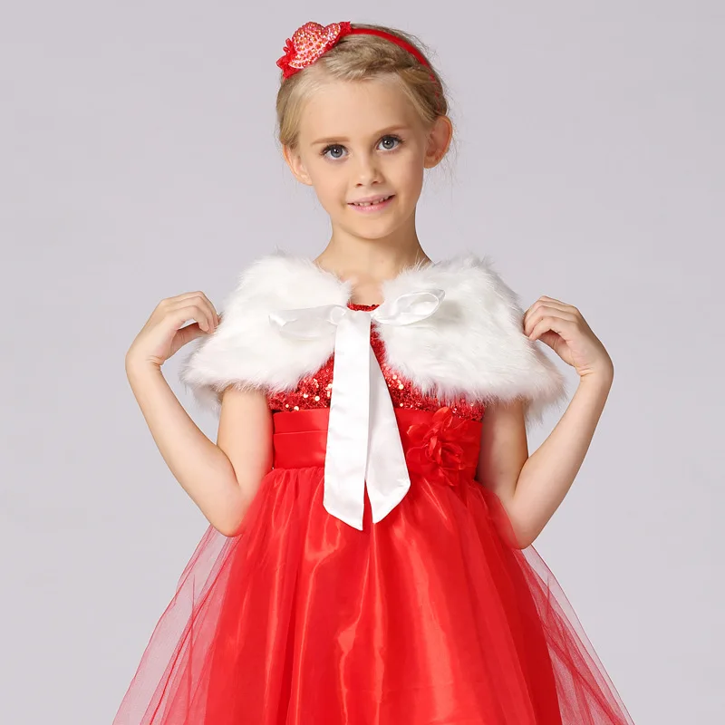 Girls Coat Outerwear solid ribbon with soft fur shawl wedding flower