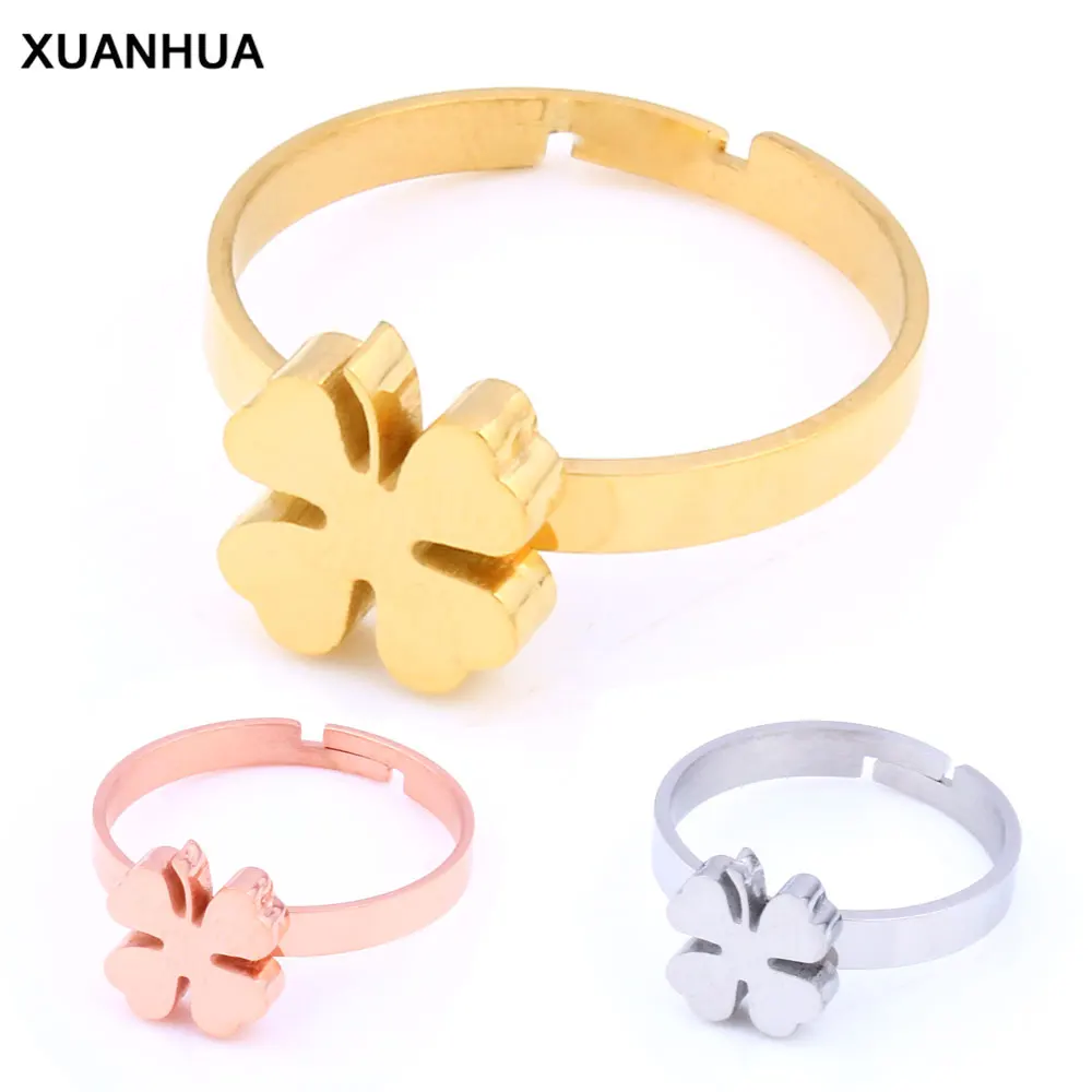 

XUANHUA Stainless Steel Rings Wholesale Lots Bulk Clover Ring Wedding Band Fashion Adjustable Ring For Girls Jewelry Accessories