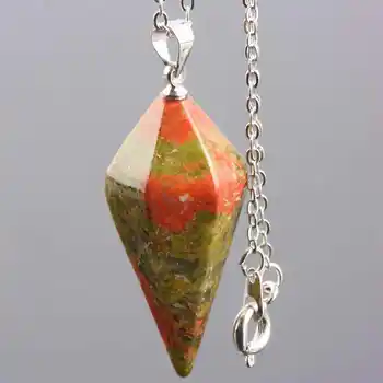 

SUNYIK 1Lot (5Pc) Unakite Healing Dowsing Chakra Reiki Faceted Pyramid Pendulum Chain