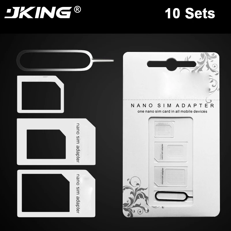 10pcs/lot 4 in 1 Nano SIM Card Adapters Micro SIM Adapters Standard SIM Card Adapter Eject Pin
