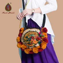 Новое поступление, Модные Винтажные Сумки с вышивкой в виде животных, Национальный стиль, ручная работа, большой помпон, женские сумки-мессенджеры