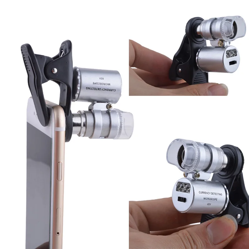 60X Zoom LED Clip On Mobile Phone Magnifiers Microscope