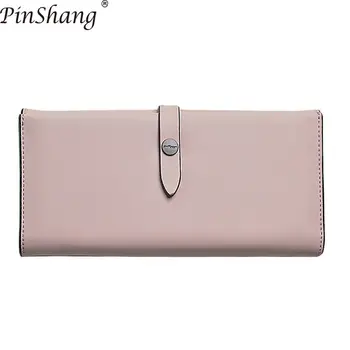 

PinShang Women Wallets Simple Stylish Solid Color Wallet Large Capacity Buckle Long Purse carteras y bolsos de mujer ZK40