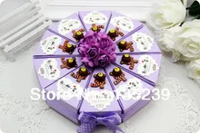 10piece/set Your Name Customized on Bear&Rose Wedding Party Favor Gift baby Shower Cake Box,three color–red,pink & voilet