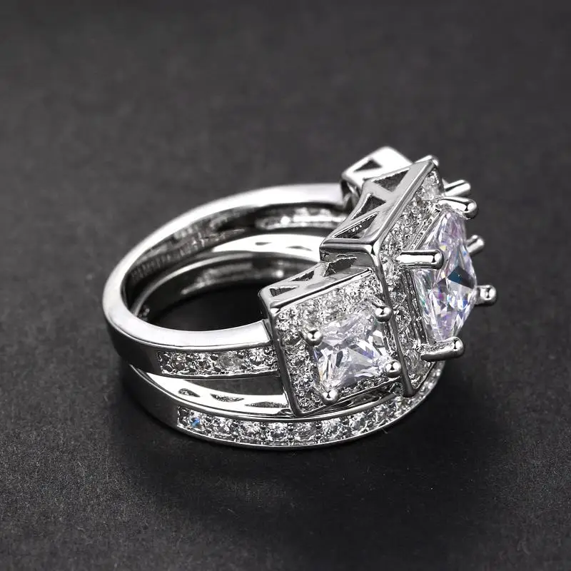 Double Fair White Gold Color Brand Ring Sets For Women or Men High Quality Anniversary Gift New Jewelry Rings DFYG028