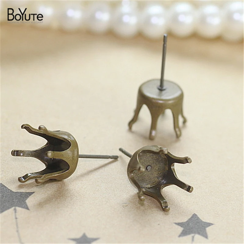 

40 Pieces To Fit 10/12mm Bead Crown Earrings Antique Bronze Plated Diy Stud Earring Findings
