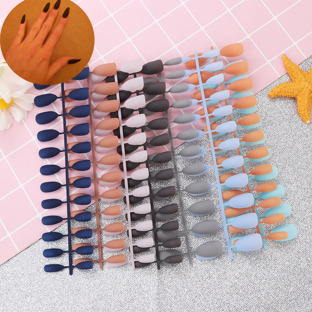 

24Pcs/Sheet Matte False Nails Pure Color Tips Patch Artificial Chip French Nail Art Extensions Accessories Fashion Accessorices