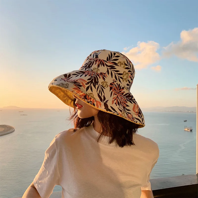 

10pcs/lot 01904-duxiao001 new both can wear Tropical Plants of Hawaii leisure lady bucket hat women fishmen cap wholesale