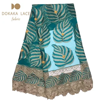 

Green Leaf Design African Lace Fabric Big Beaded Embroidered Mesh Tulle Lace Material Water Soluble Guipure Beads Wedding Laces