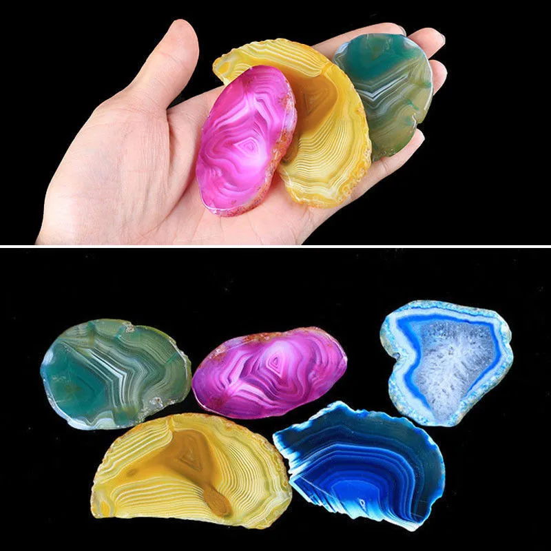 Случайный цвет Agate Geode полированный нерегулярный кристалл ломтик Бразилия