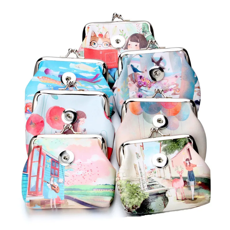 

New 8 Colors 18MM Snap Buttons Jewelry Girl Coin Purses Wallets Pouch Kids Girl Women's Money Bags For Gift ZN065