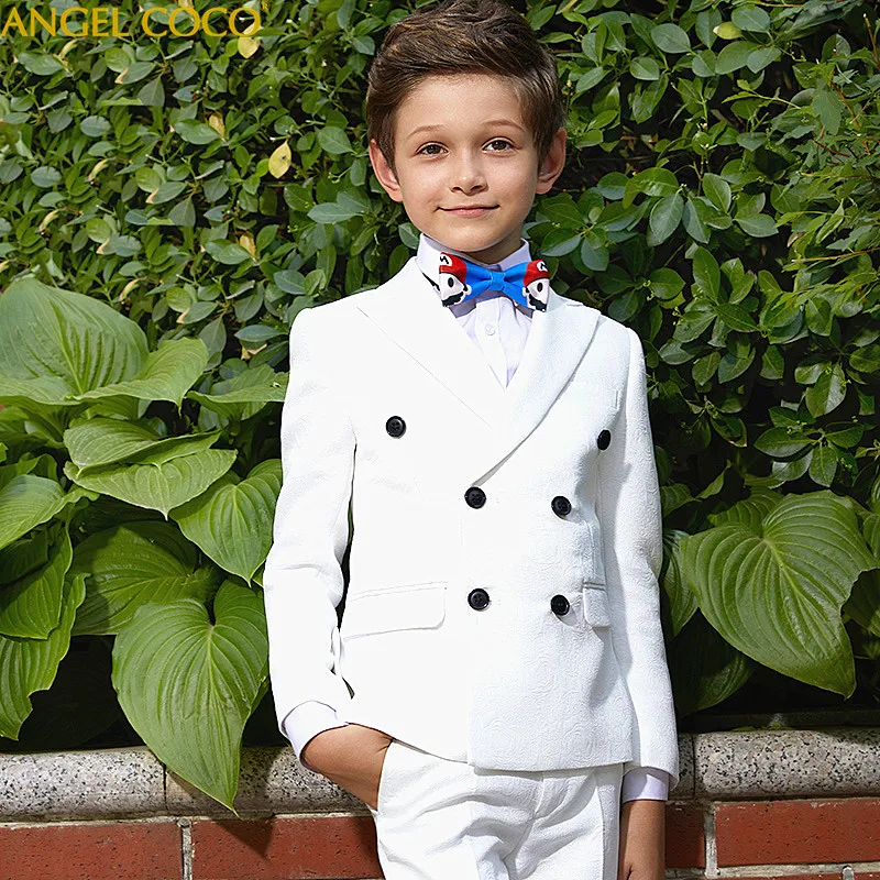 KidsChildren White Formal Boys WeddingTuxedo Suits boy Blazer Suit MariagesPerform Dress Costume Baby Boy Baptism Gown