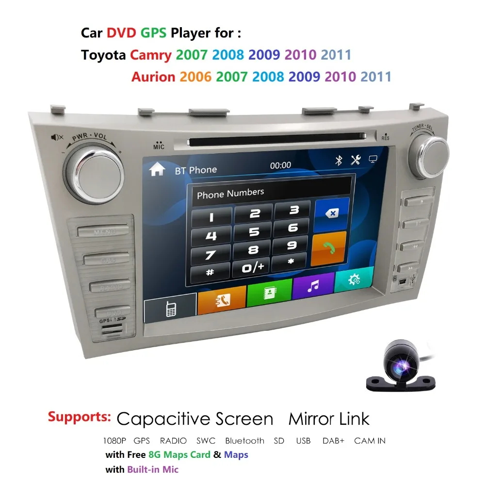 Top Car DVD Player GPS Navi BT Auto Radio For Toyota Camry 2007 2008 2009 2010 2011 Aurion 2006 8 Inch 2 Din RDS DTV AUX USB SWC BT 2