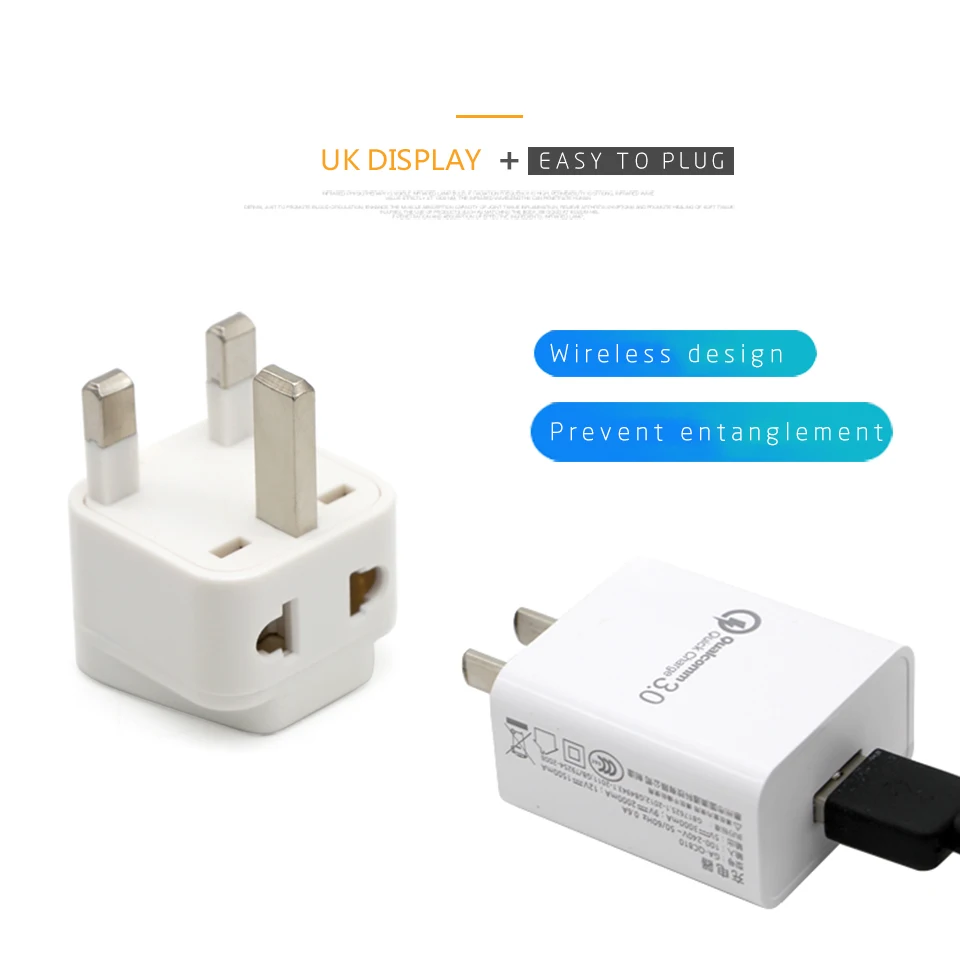 Universal AU EU US to UK 3 Pin UK AC Power Socket Plug Travel Wall Charger Outlet Adapter Converter 2 Device Charging Phone (10)