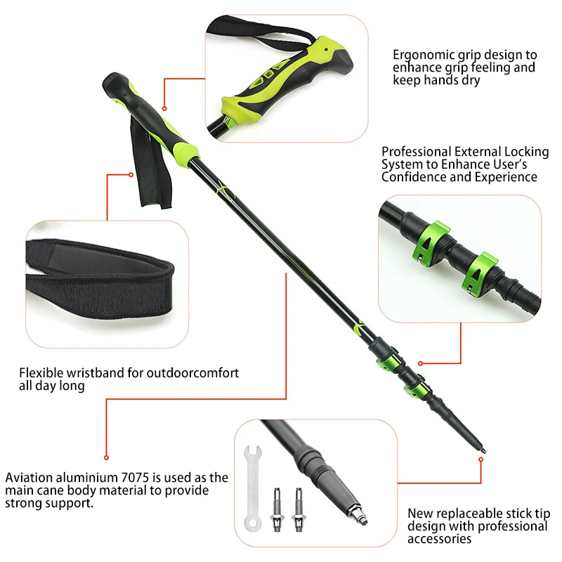 Pólos de Trekking de Pouco Bengalas de Caminhada de Acampamento de Alumínio Peso Pólos Caminhadas Muletas Telescópicas 65cm135cm 10 High Quality Esporte e Lazer