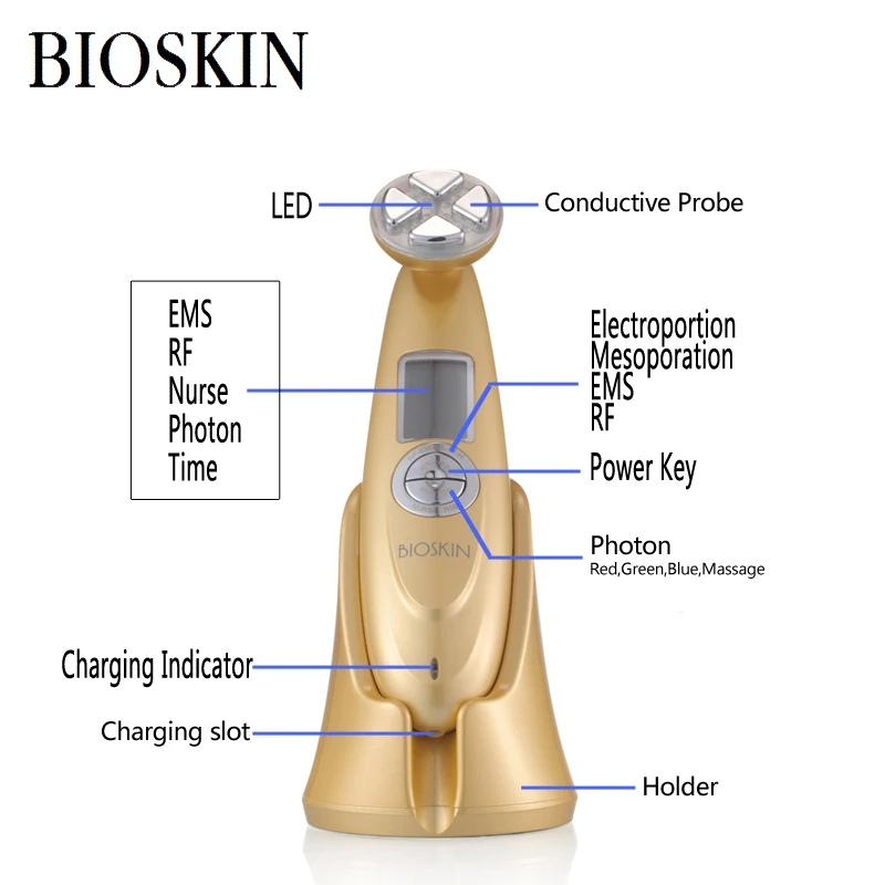 BIOSKIN Смарт РФ Электропорация красота устройство уход за кожей лица подтяните Массажер для лифтинга светодиодный фотон мезотерапия Эмс