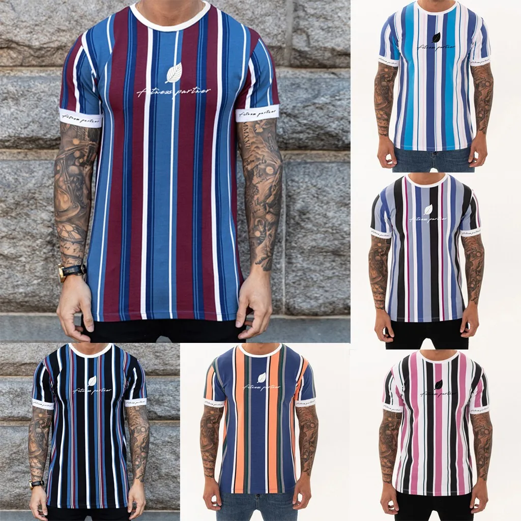 

2019 New Stylish Men's Summer Fashion Fitness Short Sleeves Letter Print Top Football Tshirt Abbigliamento moda maschile