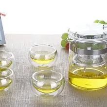 1х 5 в 1 чайный набор-Kamjove термостойкий стеклянный кунг-фу чайный горшок Piaoyi чайная чашка 300 мл+ 4x30 мл двойные чайные чашки