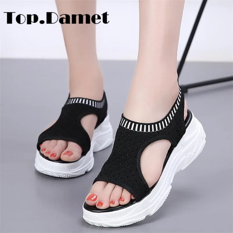 

Top.Damet Wedges Sansals Woman Breathable Mesh Non Slip Platform Summer Shoes Casual Slip On Sandals for Female Plus Size