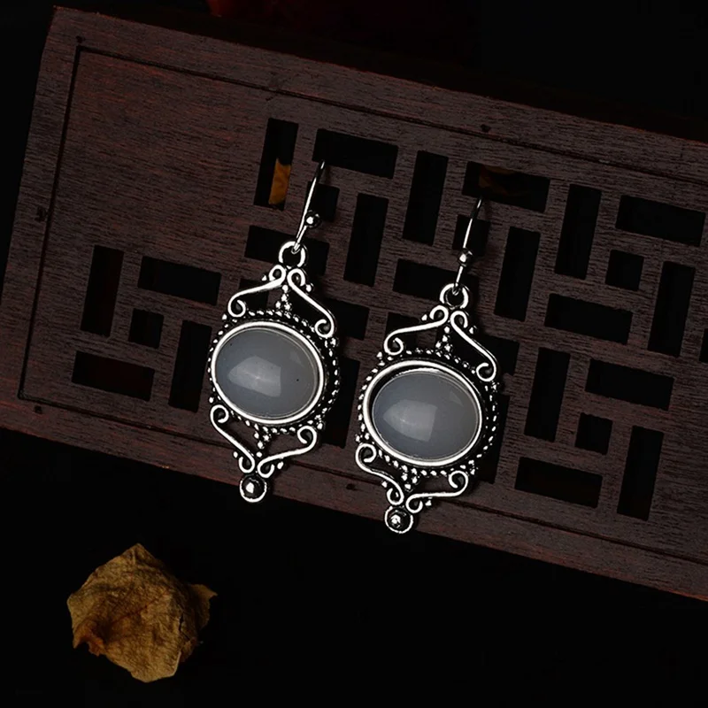 

Round Moonstone Pendants Long Copper Drop Earrings For Women Ladys Female Hanging Dangle Earrings Jewelry Gifts