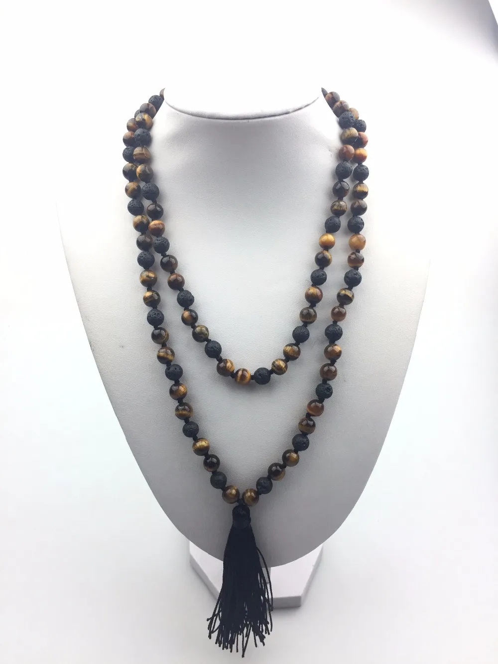 108 Mala Beads Necklace Knotted Necklace Nature Stone Tiger Eye And ...