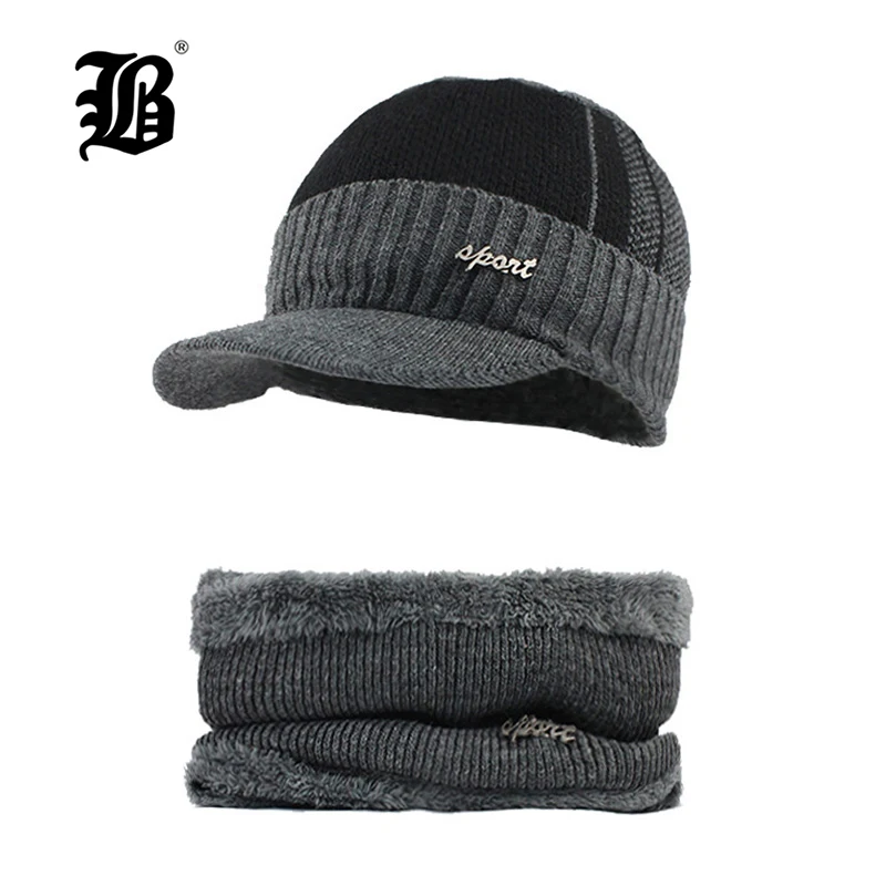 

[FLB] Winter Beanies Men Scarf Knitted Hat Caps Mask Gorras Bonnet Warm Baggy Winter Hats For Men Women Skullies Beanies F18032