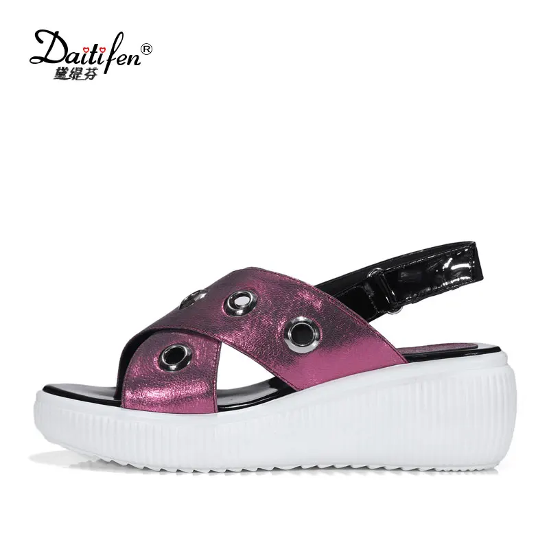 Daitifen Handmade Leather Platform Sandals Women Comfortable Wedge