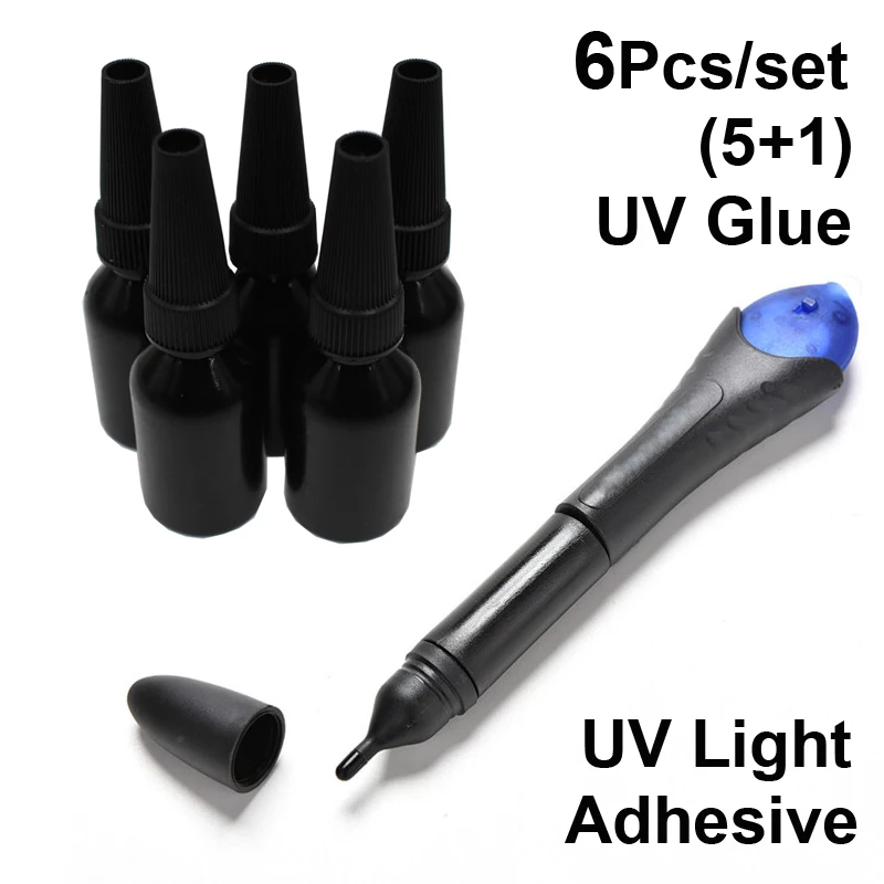 6Pcs/set Liquid Five 5 Seconds Fix Glue Strong 5pcs UV Refill Light