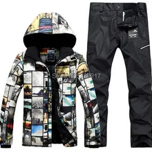 Мужской лыжный костюм с морским пейзажем, водонепроницаемый костюм для сноубординга, мужской лыжный костюм, лыжная куртка и черные лыжные брюки, одежда для лыж и катания на коньках