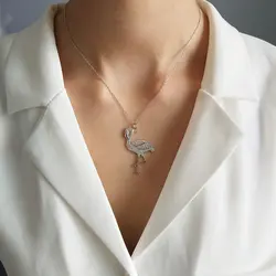 Стерлингового серебра 925 птица ожерелье серебристого цвета модные Фламинго 2018 ожерелье для женщин Подвески 925 серебряные ювелирные изделия
