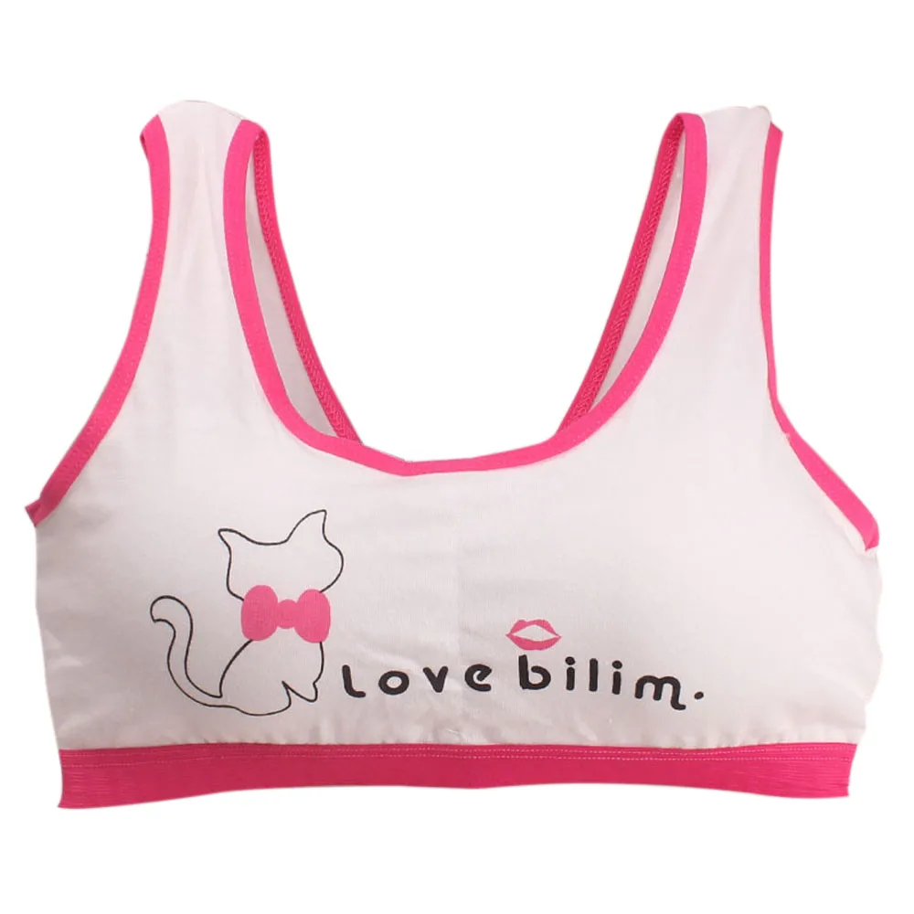 New Lovely Girls Cartoon Cat Letter Printing Underwear Bra Child Girl Fashion Vest Kids Girls Casual Underclothes Sport Undies - Цвет: Красный